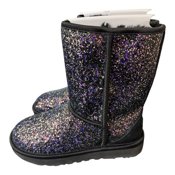 UGG Classic Short Cosmos Boots Size 5 Black With Purple Glitter Sparkle 1105390 - Picture 4 of 7